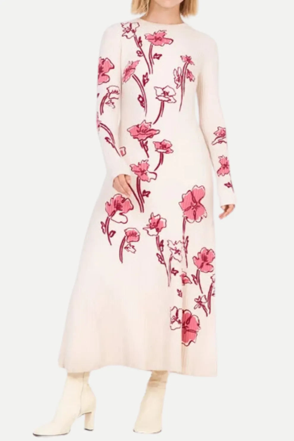 Odette Stretch Knit Maxi Dress In Ecru Multi Flowering Girl
