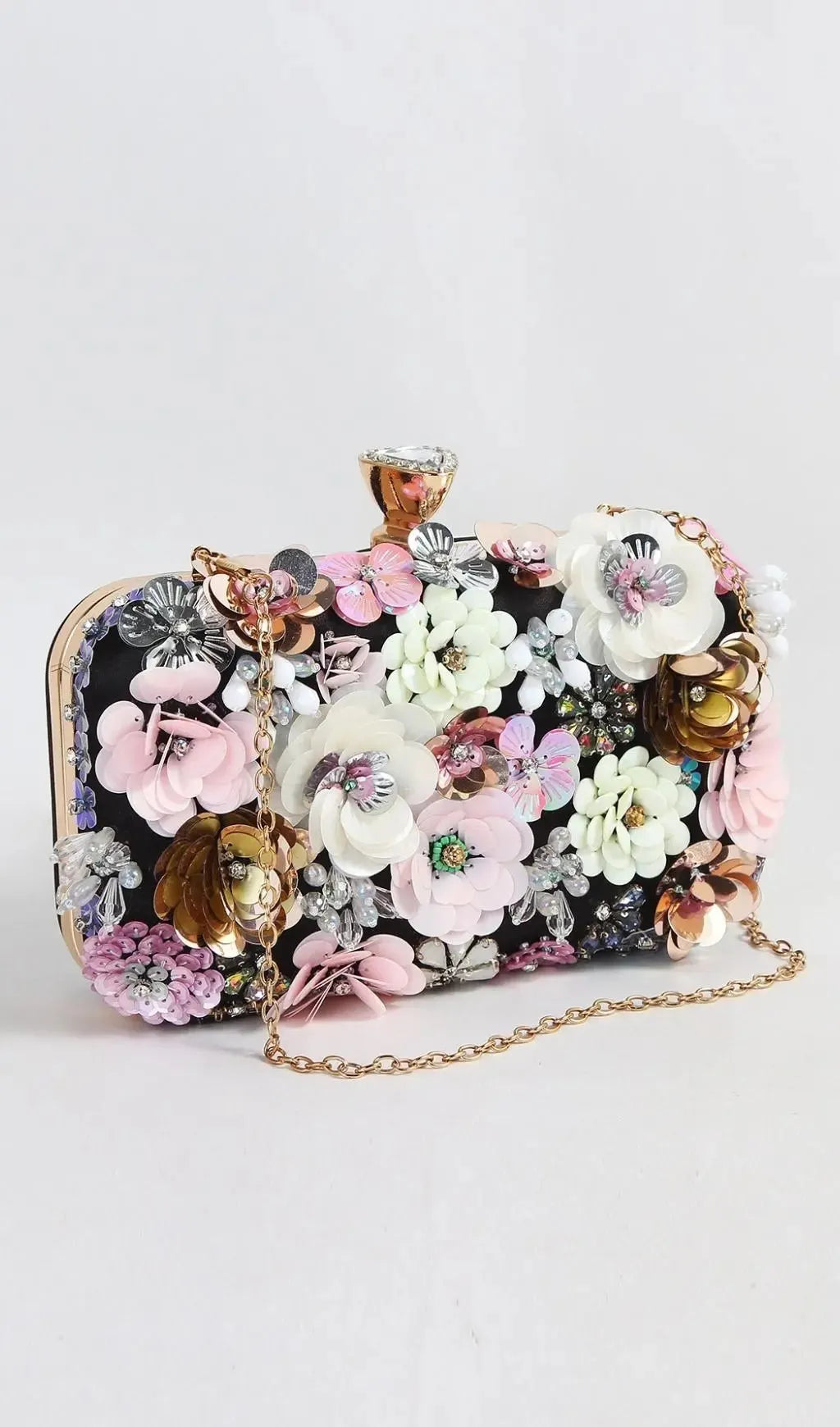 Black Floral Embroidery Clutch Flowering Girl