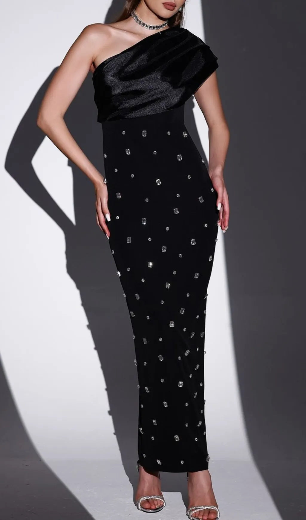 Camille One Shoulder Crystal Bandage Maxi Dress Flowering Girl