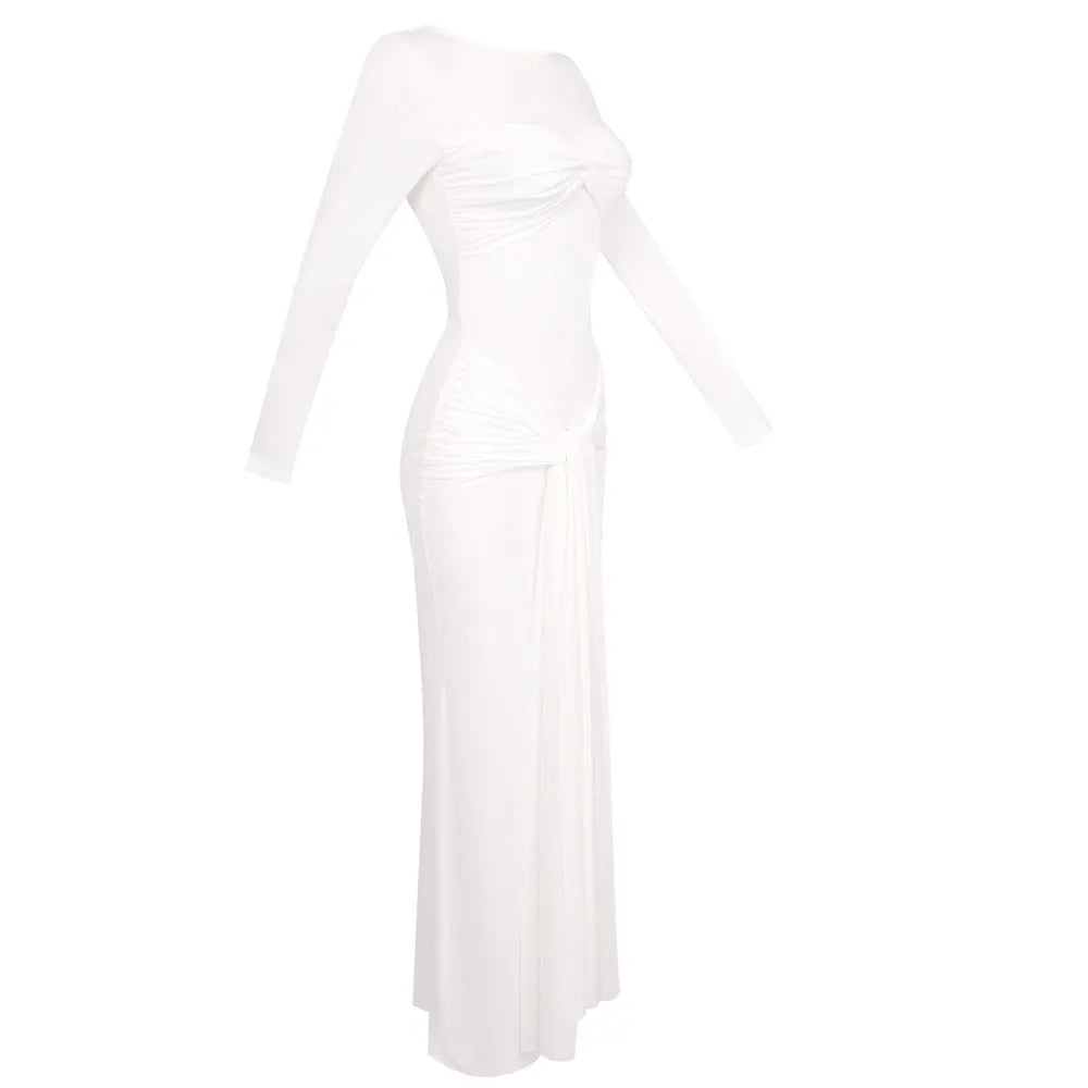 Round neck ribbon knot maxi dress in white Flowering Girl