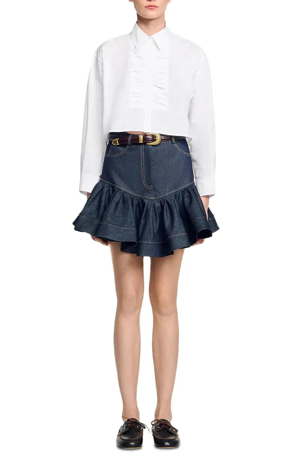 Ruffled Mini Denim Skirt In Deep Blue Flowering Girl