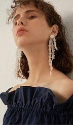 Amira White Pearl Acrylic Tassel Earrings Flowering Girl