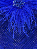 Riva Feather Embellished Hollowed Sequin Bodycon Maxi Dress In Blue Flowering Girl