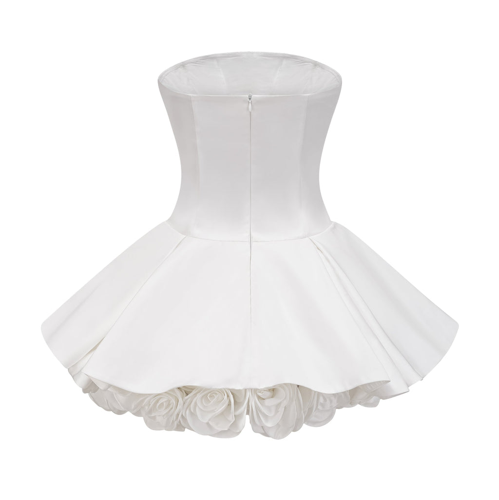 Lucie White Petal-Layered Strapless Corset Mini Dress Flowering Girl