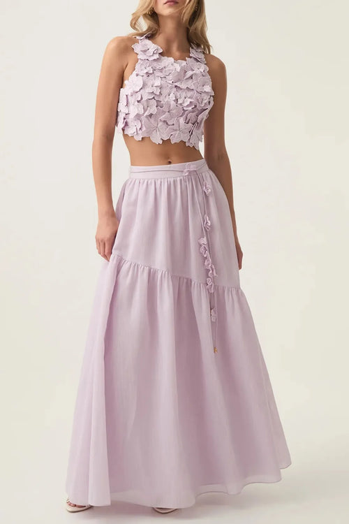 Ashley Flower Shell Top Maxi Skirt Set In Purple Flowering Girl