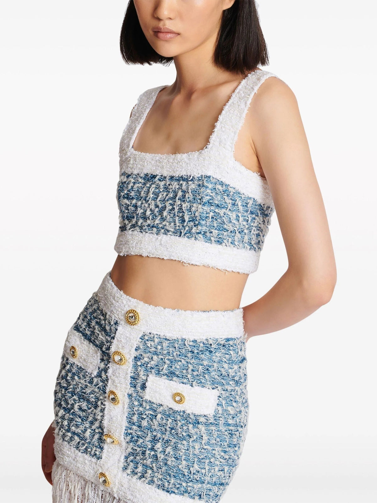 BLUE TWEED CROP TOP Flowering Girl