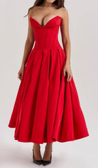 Devani Red Strapless Corset Midi Dress Flowering Girl