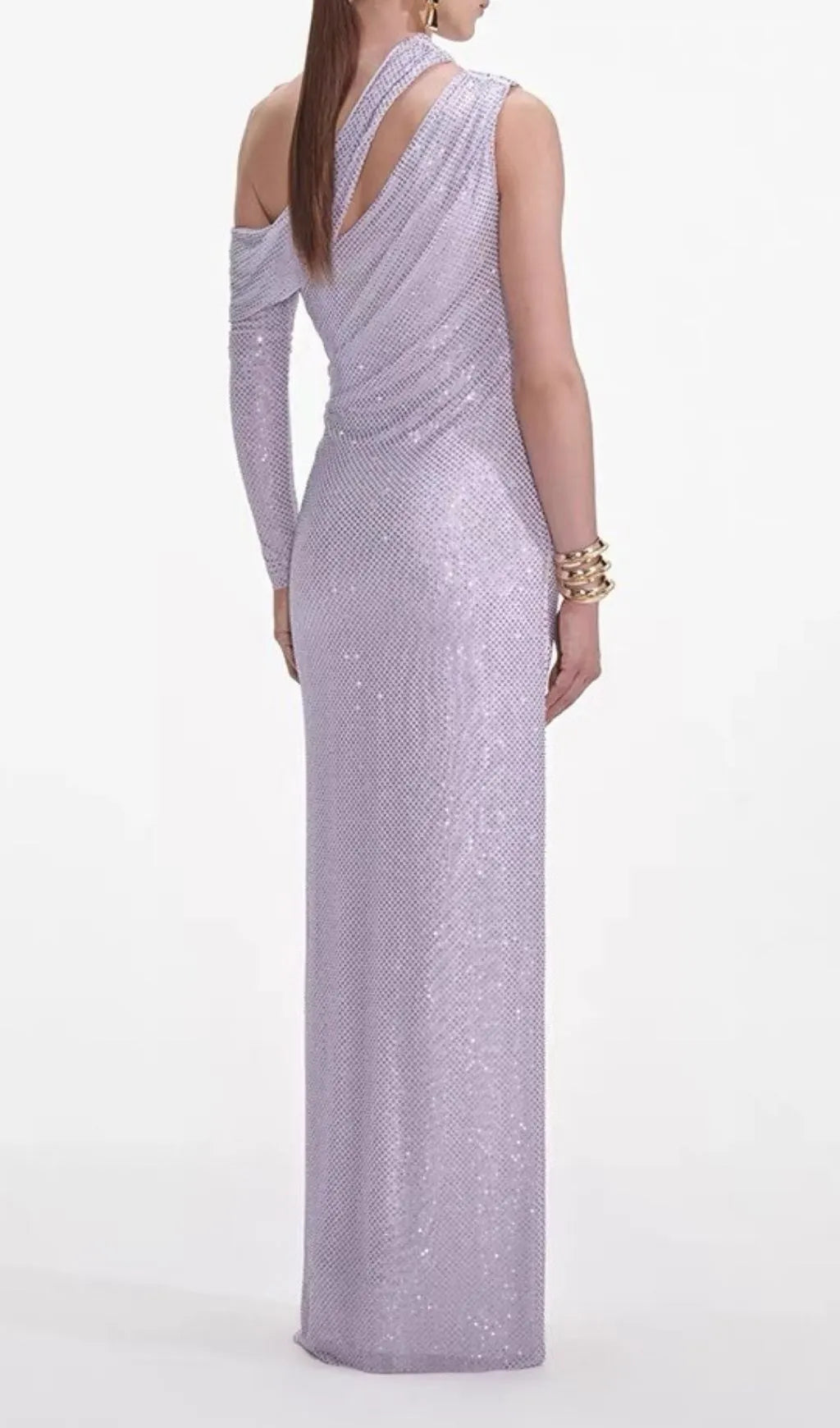 Kayla Purple Oblique Shoulder Crystal Maxi Dress Flowering Girl