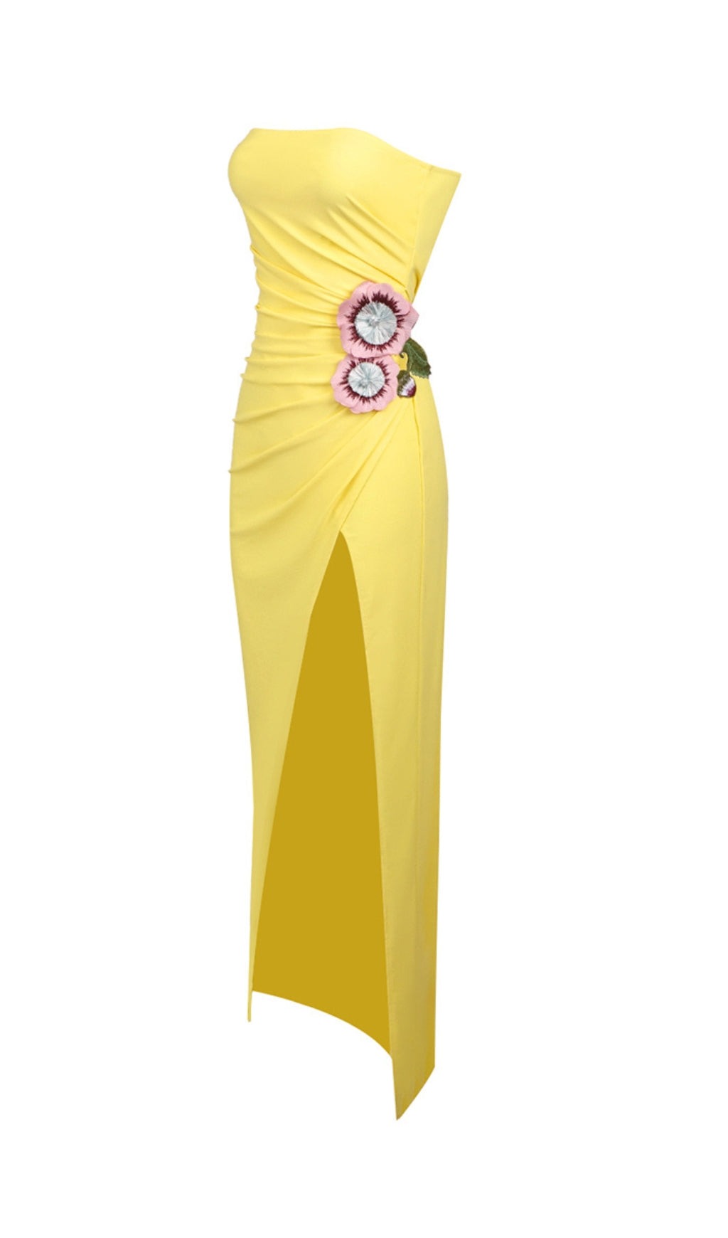 Atepa Yellow Flower Split Maxi Dress Flowering Girl