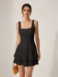 Square Neck Pleated Layered Mini Dress Flowering Girl