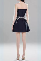 Embroidered Flower Lapel Tulle Mini Dress In Dark Blue Flowering Girl