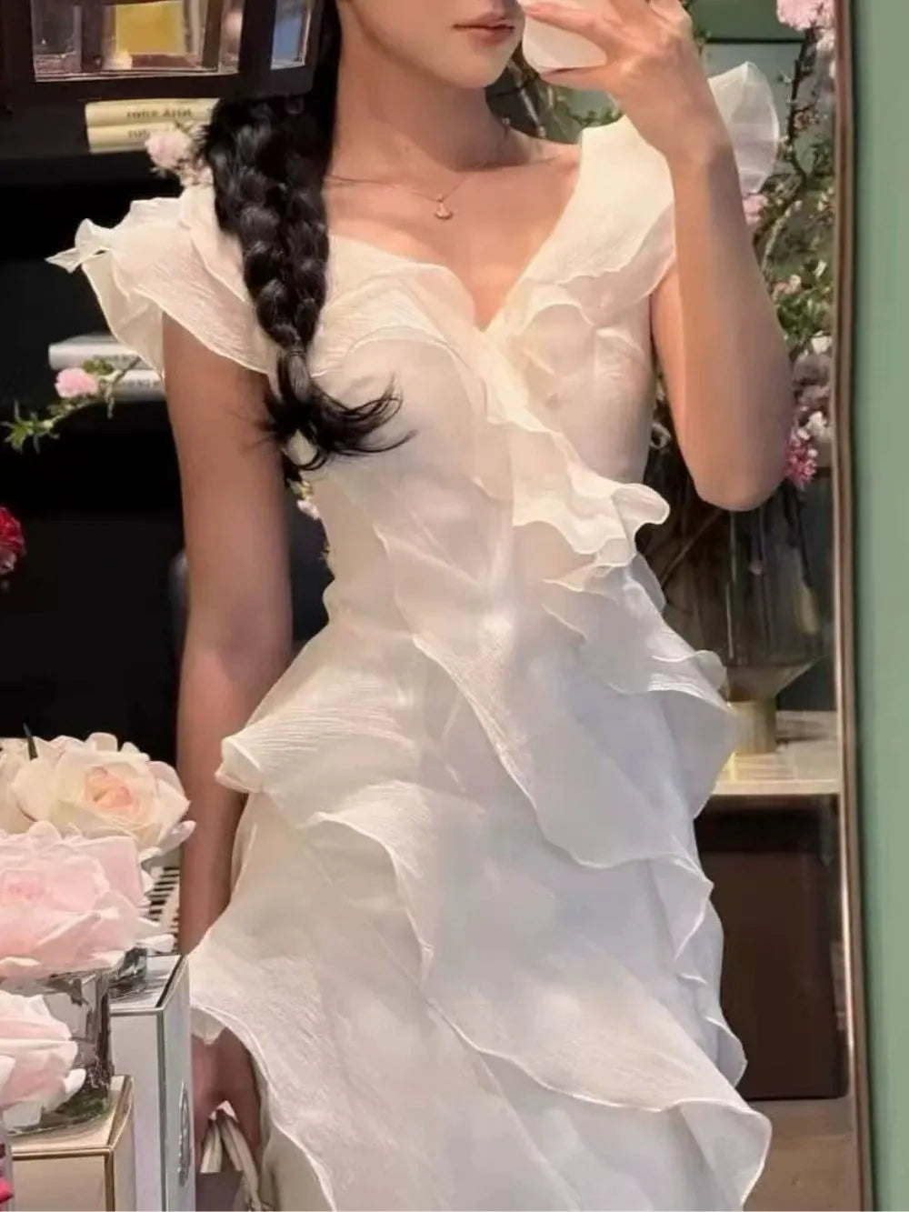Off Shoulder Ruffled Layer Chiffon Maxi Evening Dress Flowering Girl
