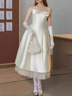 Makalia White Strapless Bow Midi Dress Flowering Girl