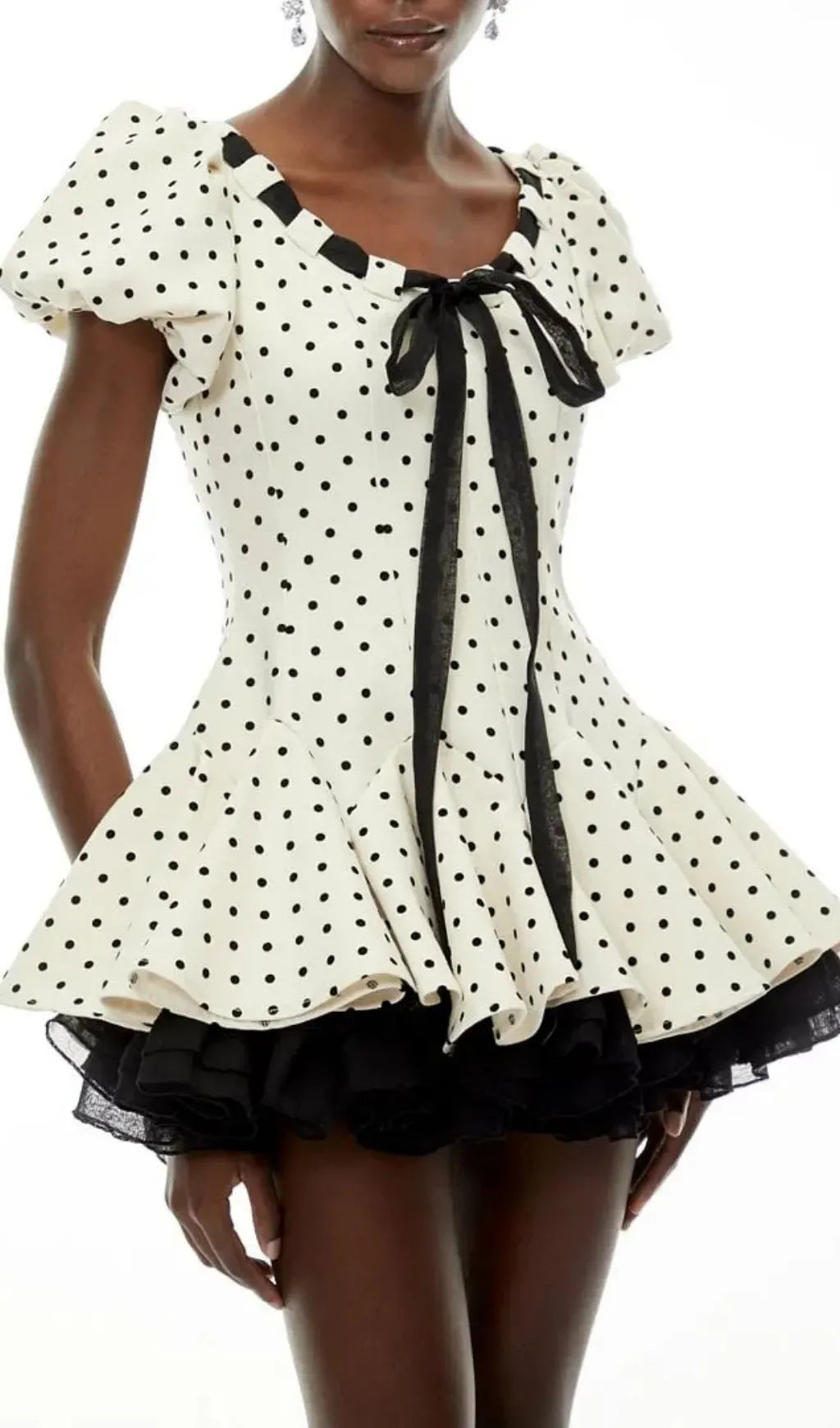 Wania White Polka Dot Mini Dress With Tie-Front Flowering Girl
