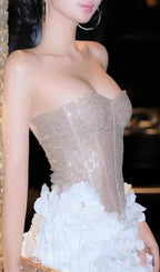 Kelly Sequin 3d Flower Patchwork Mini Dress - Champagne & White Flowering Girl