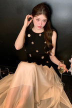 Stereoscopic Flower Sleeveless Mesh Midi Dress Flowering Girl