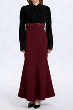 Carlin Balloon Sleeve Ruched Tie Up Midi Dress - Black & Red Flowering Girl