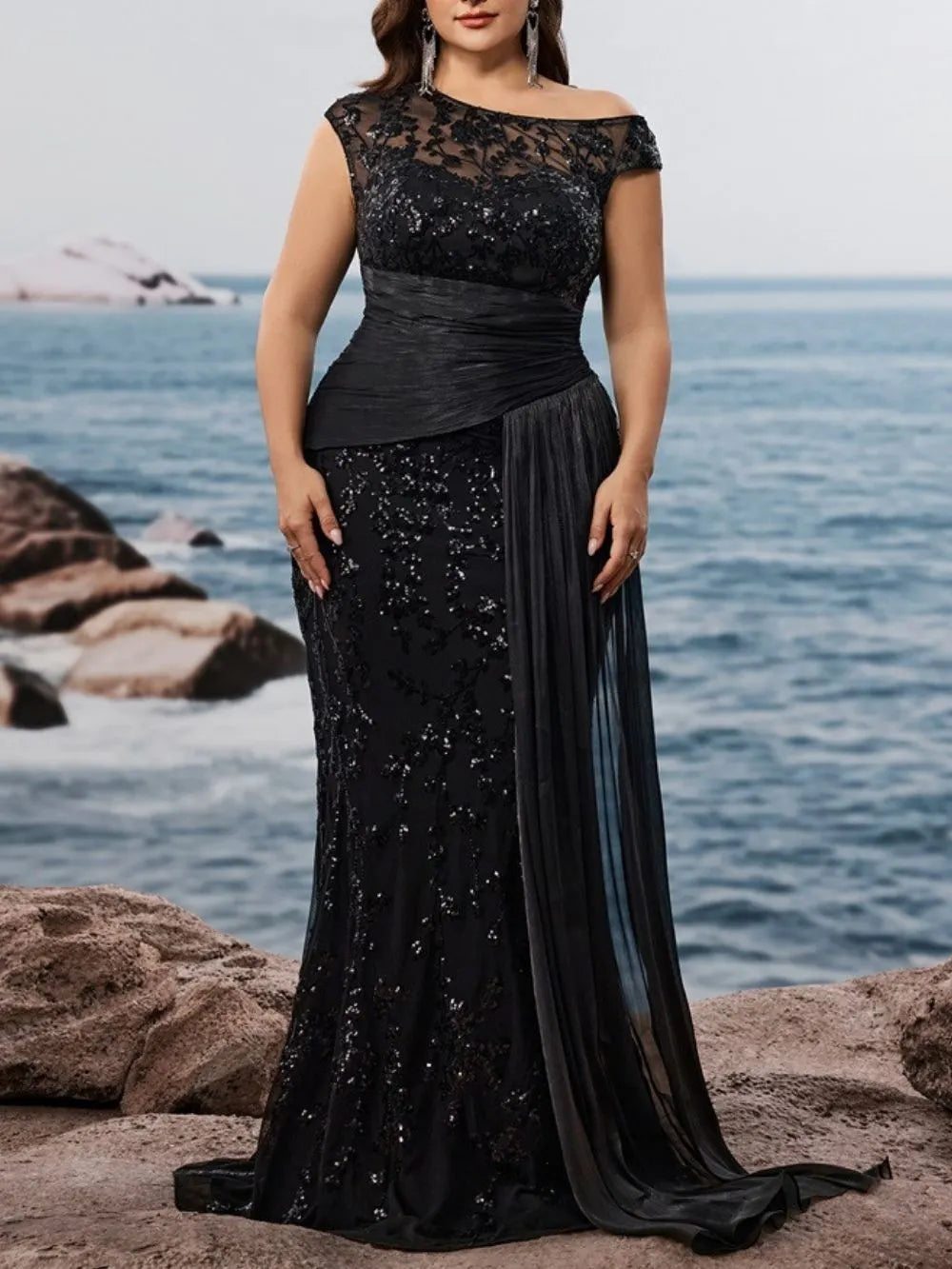 Mare Black Sequin Plus Size Maxi Dress Flowering Girl