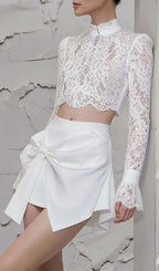 Jalessa White Lace Bow Two-Piece Set Flowering Girl