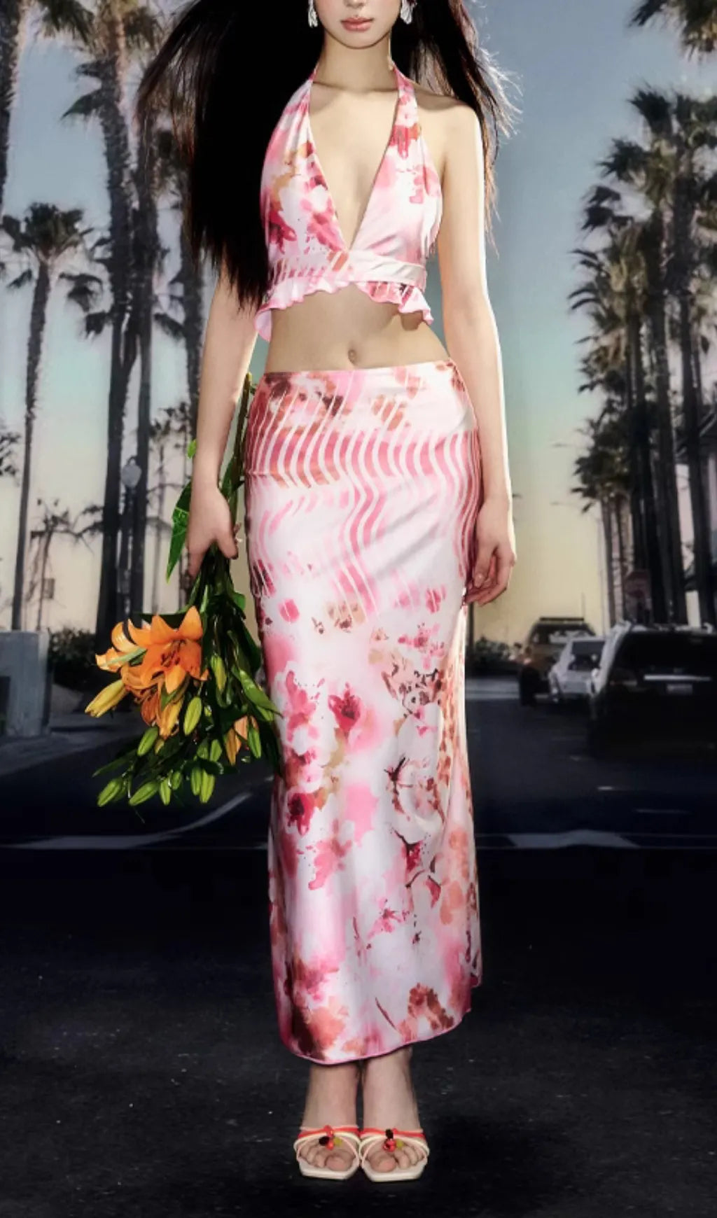 Decima Printed Three-Piece Swimsuit Flowering Girl