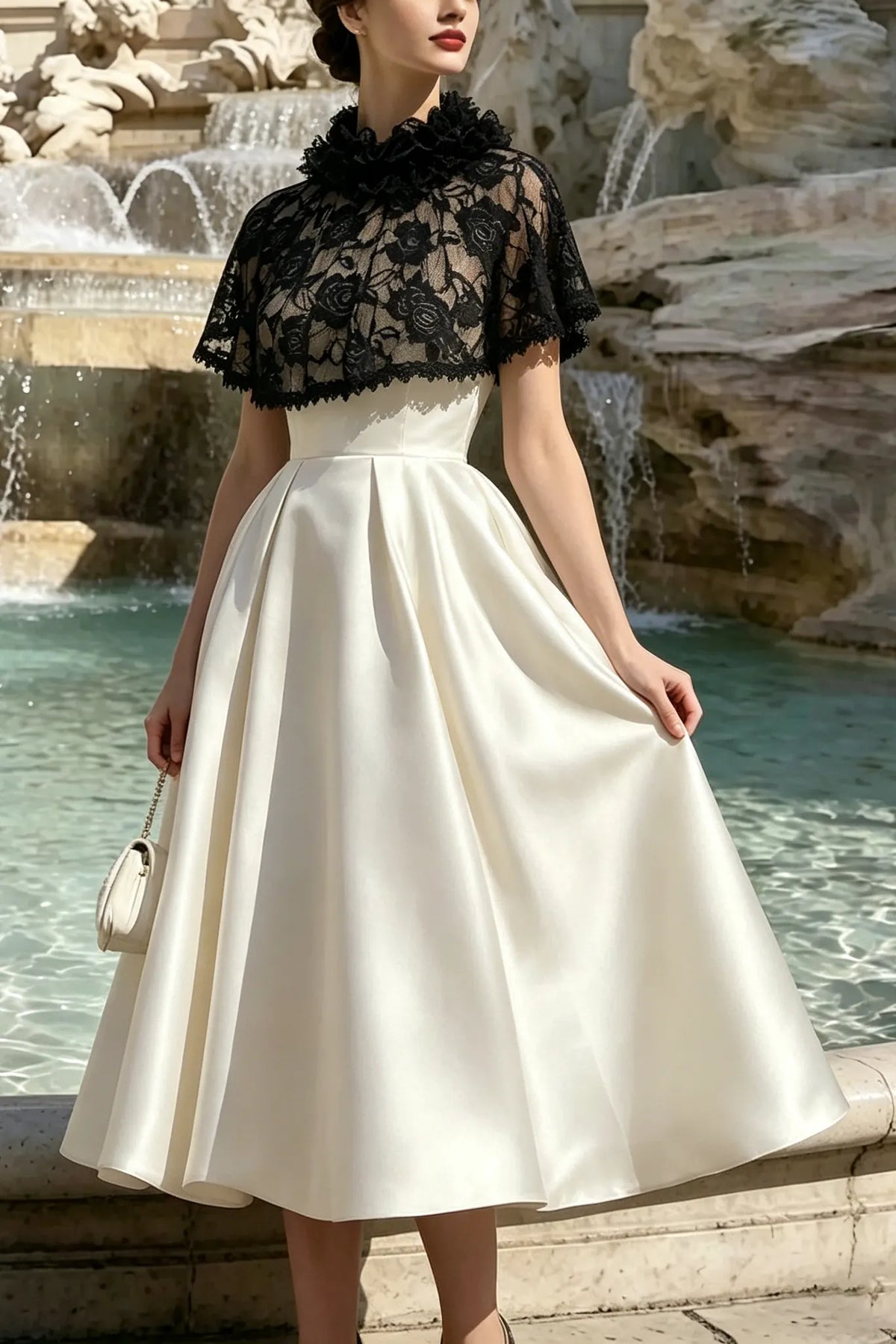Sharon Minimalist Spaghetti Strap Midi Dress With Cape- Off-White Flowering Girl