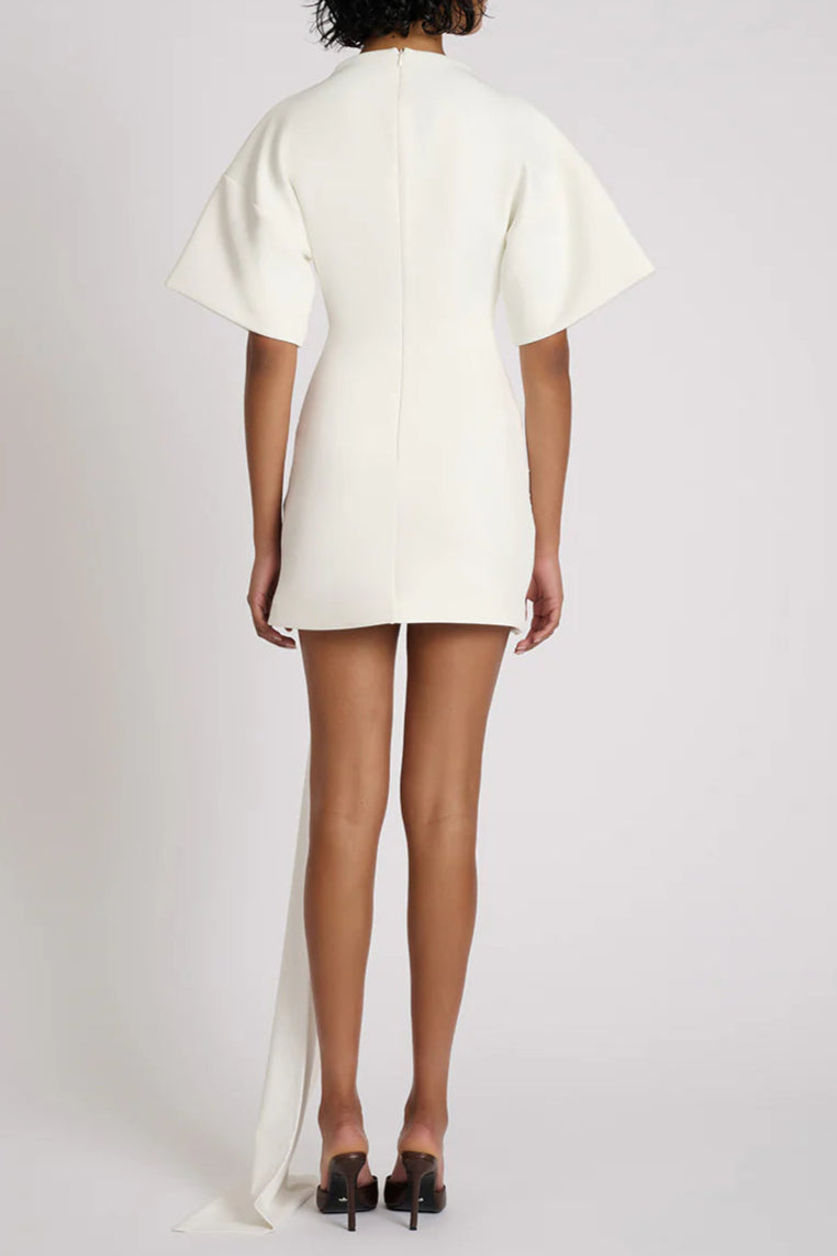 Draped Embellished Mini Dress - White Flowering Girl