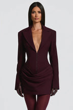 Amelia v-Neck Ruched Blazer Mini Dress In Wine Red Flowering Girl