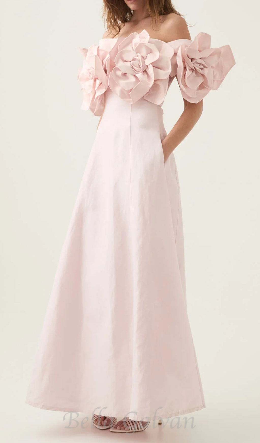 Etta flower strapless midi dress in pink Flowering Girl