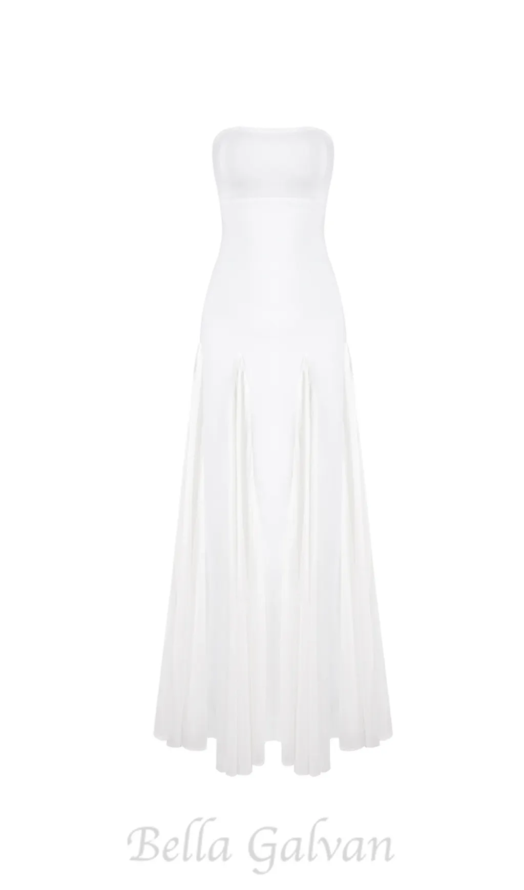 pleated trim strapless maxi dress in white Flowering Girl