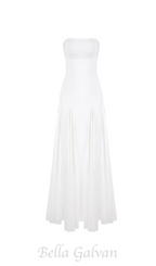 pleated trim strapless maxi dress in white Flowering Girl