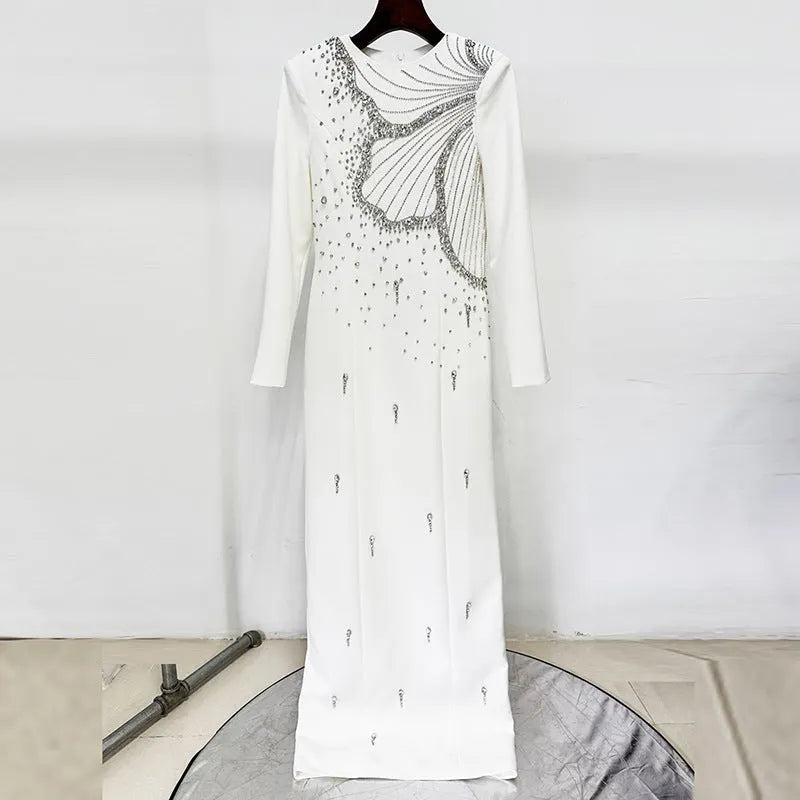 White Long Sleeve Embellished Maxi Dress Flowering Girl