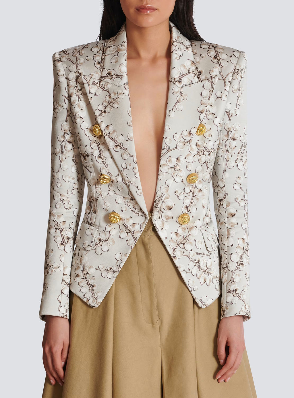 6-Button Satin Jacket With Redcurrant Print Flowering Girl
