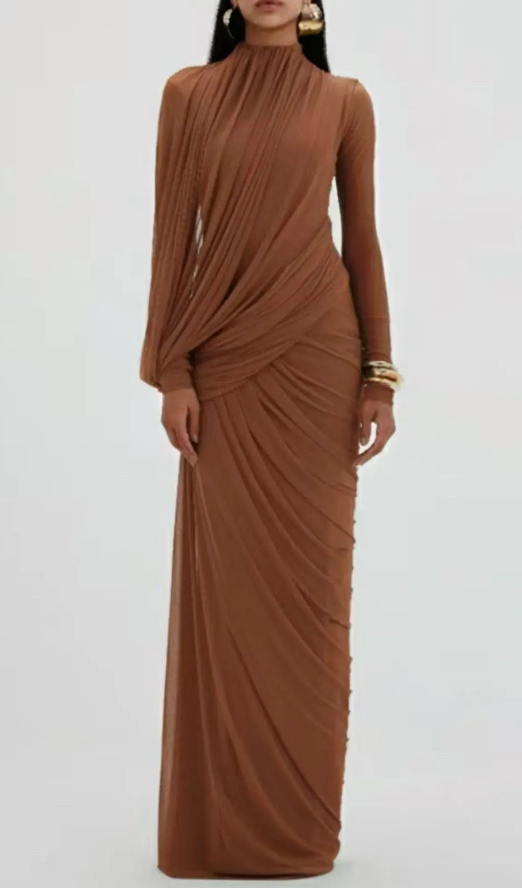 Johnda Ruched Long Sleeve Maxi Dress Flowering Girl
