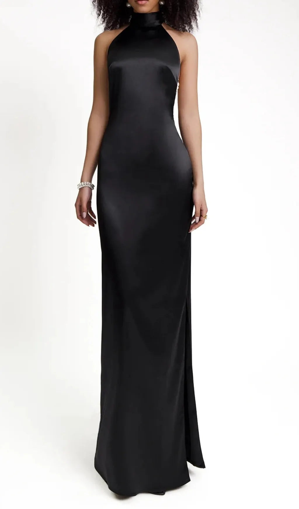 Birger Black Halter Pearl Backless Maxi Dress