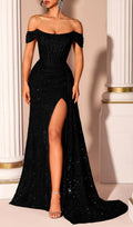 Lamar Black Off-Shoulder Corset Sequin Gown Flowering Girl