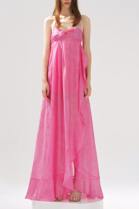 Rose Jacquard Patchwork Asymmetric Ruffle Tailored Dress Flowering Girl