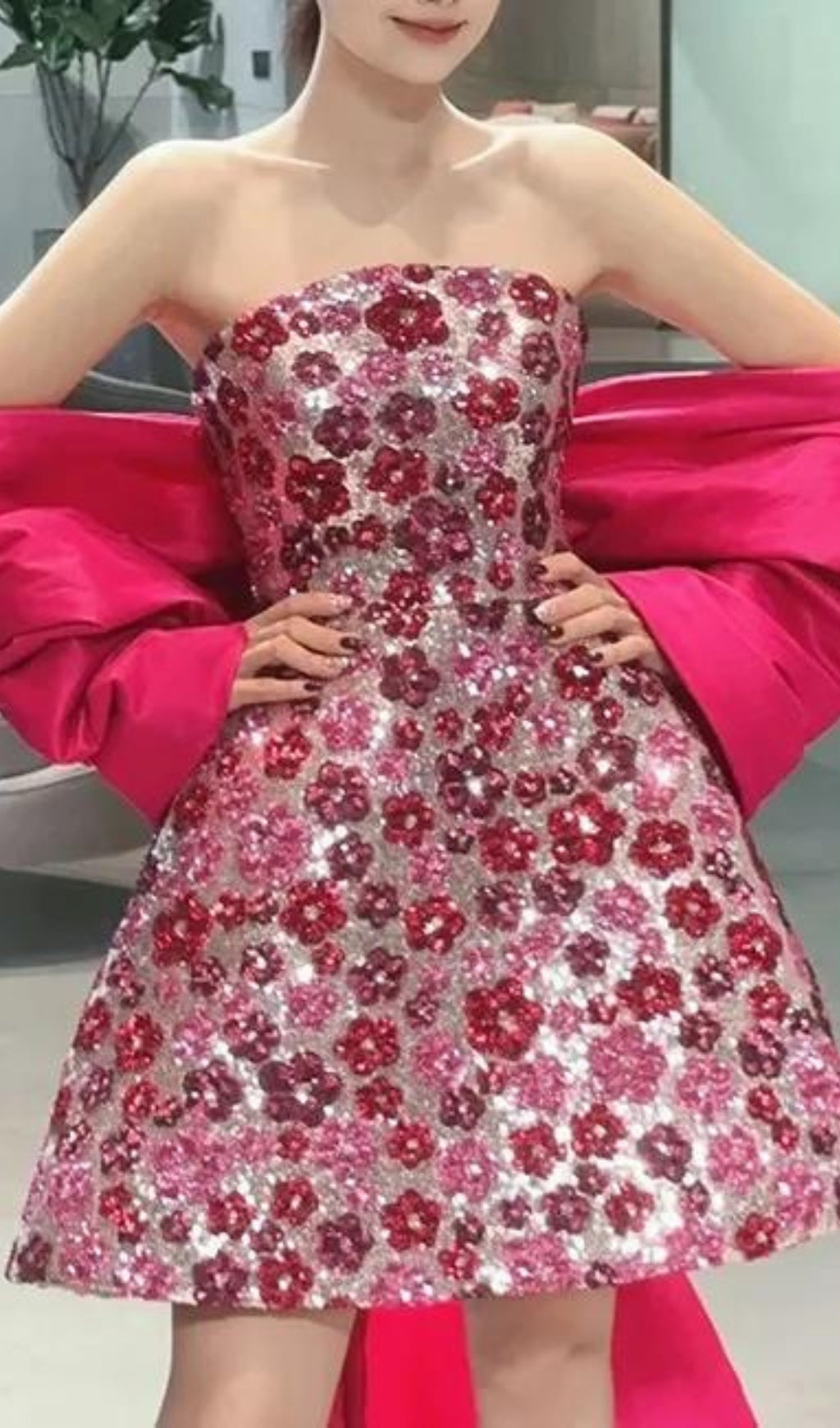 Aizah Pink Flower Sequin Mini Dress Flowering Girl