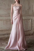 Mermaid Ruched Strapless Beading Pink Prom Dress Flowering Girl