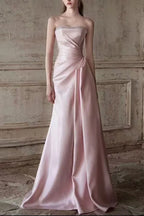 Mermaid Ruched Strapless Beading Pink Prom Dress Flowering Girl