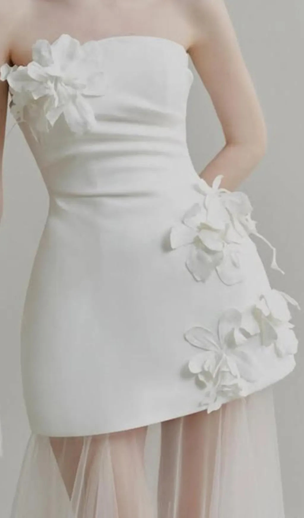 Doli White Strapless Flower Mesh Maxi Dress Flowering Girl
