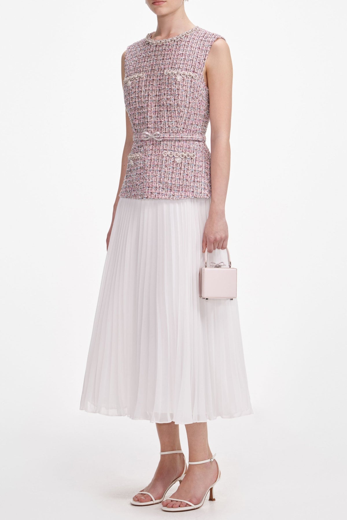 Aditi Pink Boucle Chiffon Midi Dress Flowering Girl