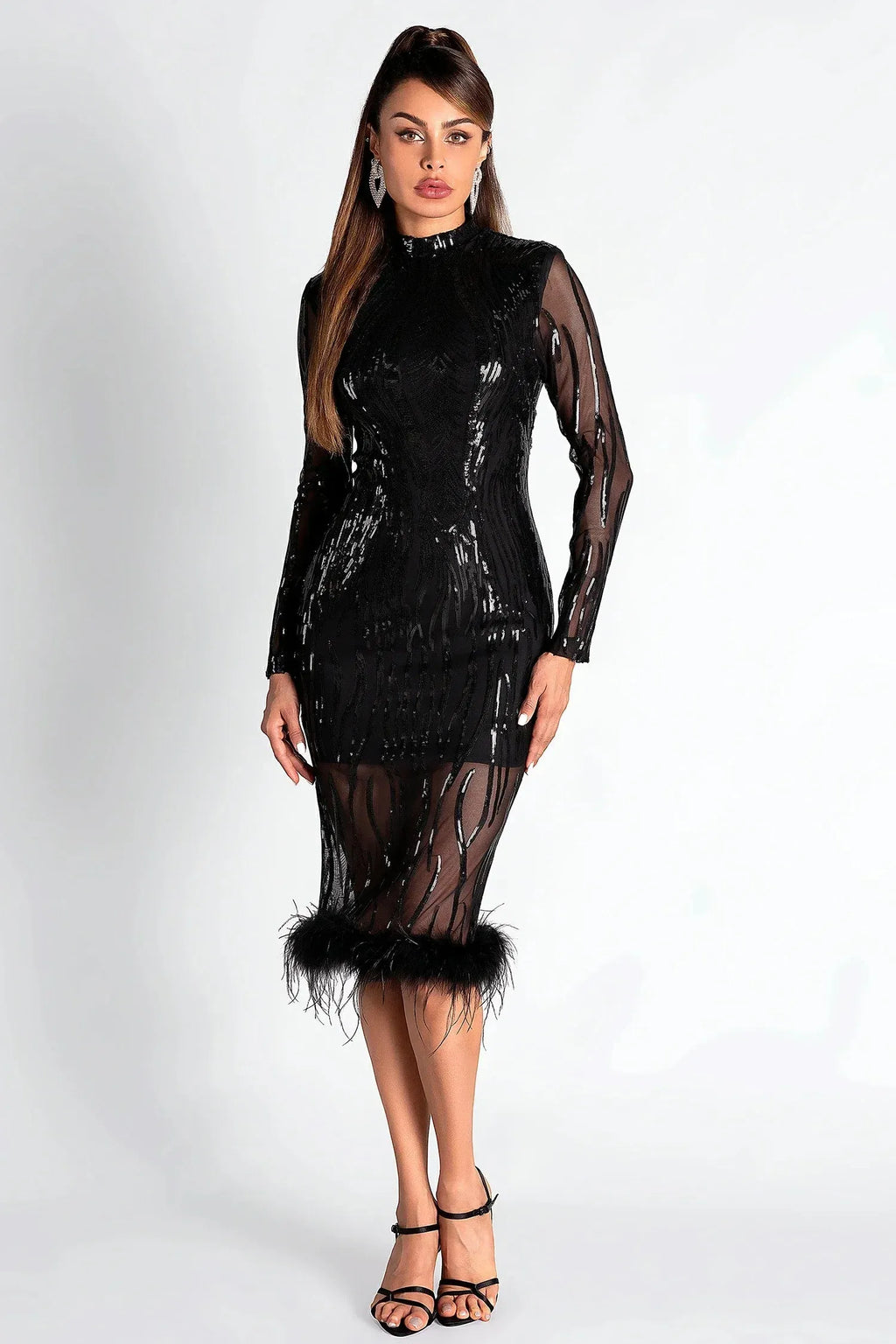Smendes Sequin Mesh Feather Dress Flowering Girl