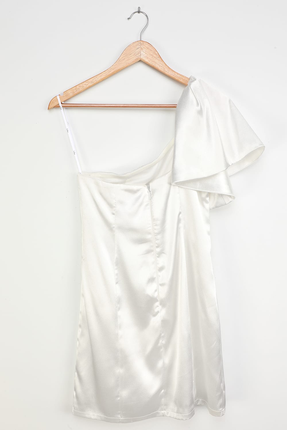 White Satin One-Shoulder Mini Dress Flowering Girl