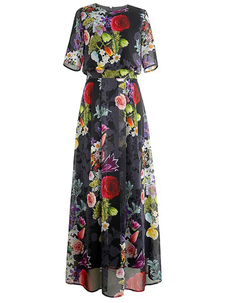 Floral Short Sleeve Maxi Dress Flowering Girl