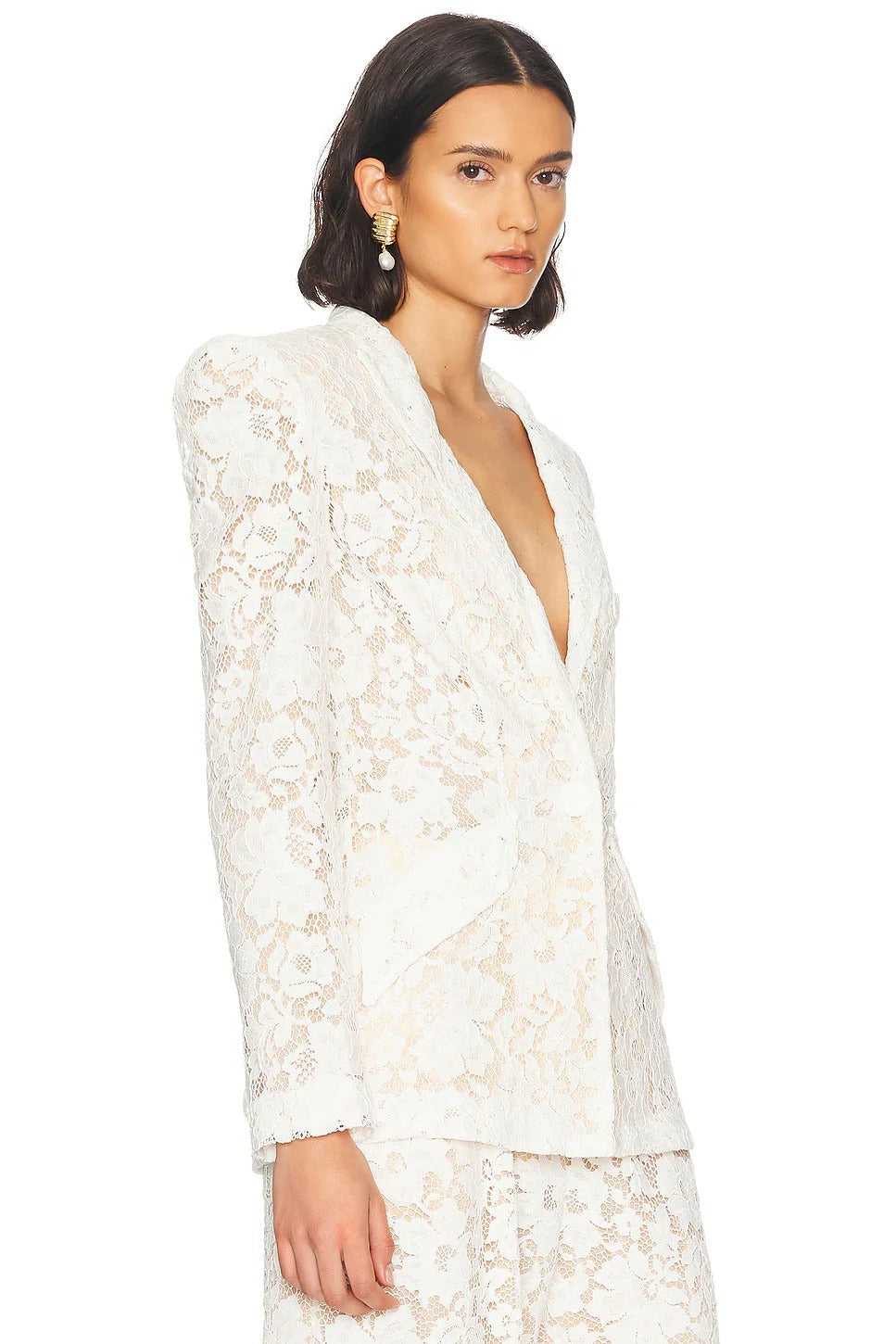 Elvira v-Neck Lace Blazer Set In White Flowering Girl
