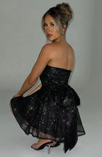 Katrina Mini Dress - Black Sparkle Flowering Girl