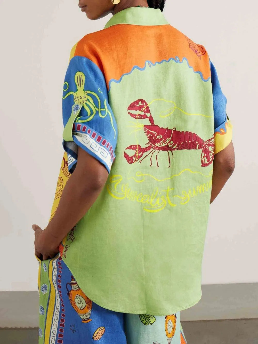Summer Fantasy Print Short Sleeve Loose Top and Pants Set Flowering Girl