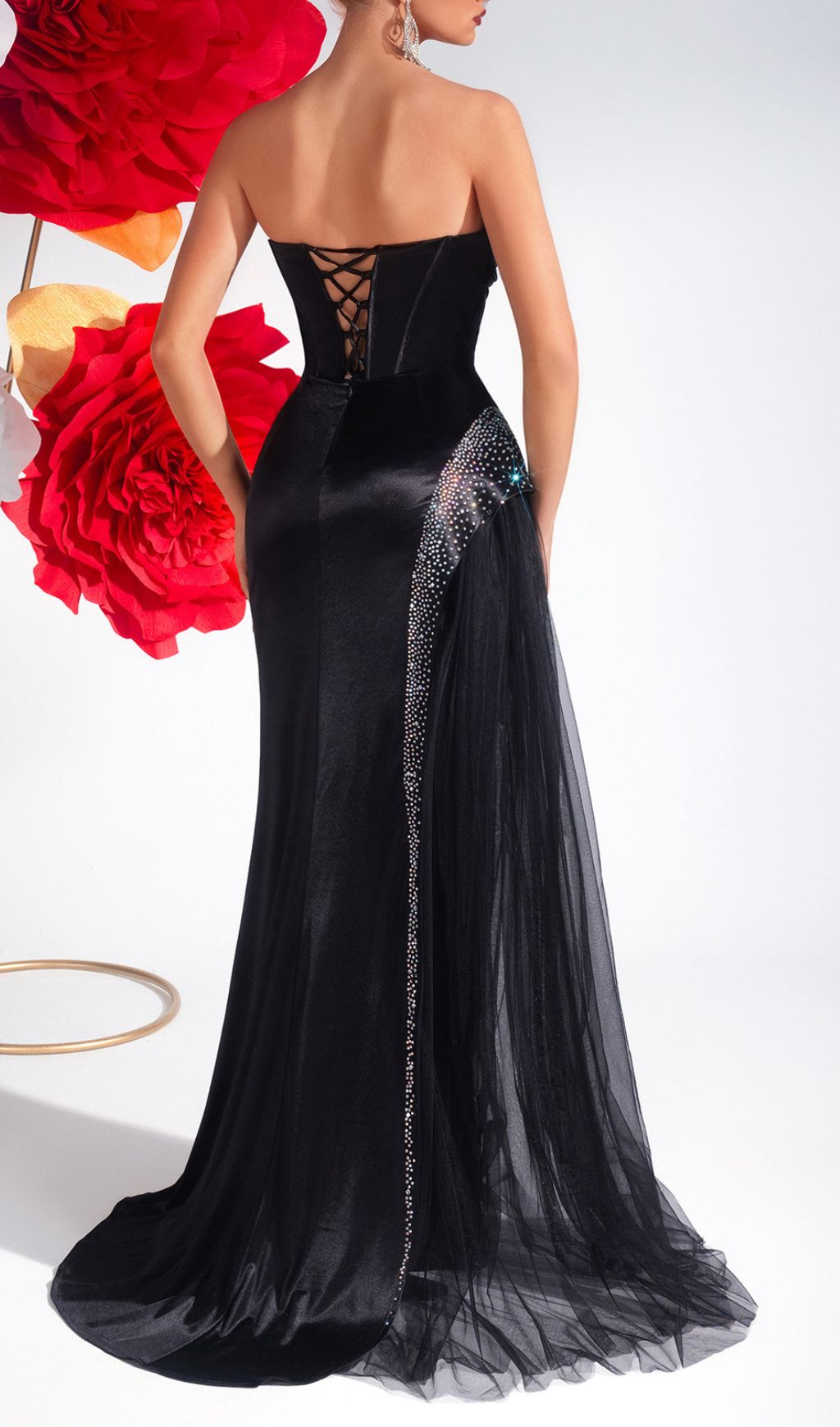 Kaiha Black Strapless Corset Maxi Dress Flowering Girl