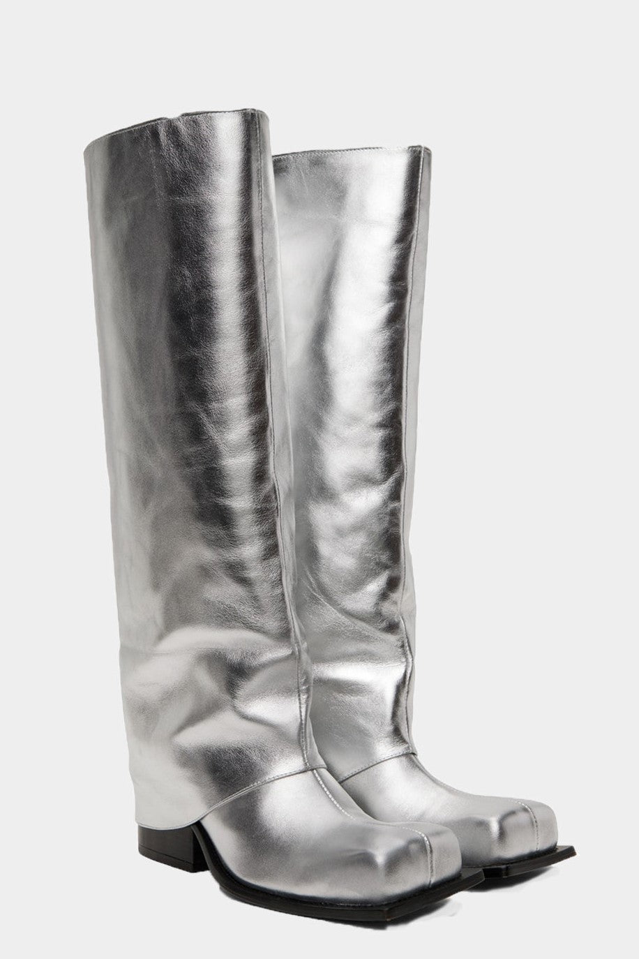 Danika Chunky Heel Metallic Trouser Boots - Silver Flowering Girl