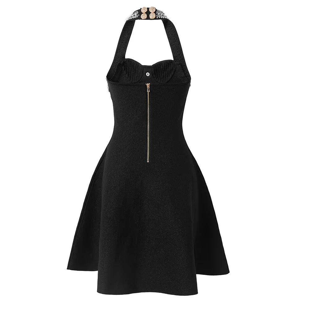 Alev Black Halter Embellished Mini Dress Flowering Girl
